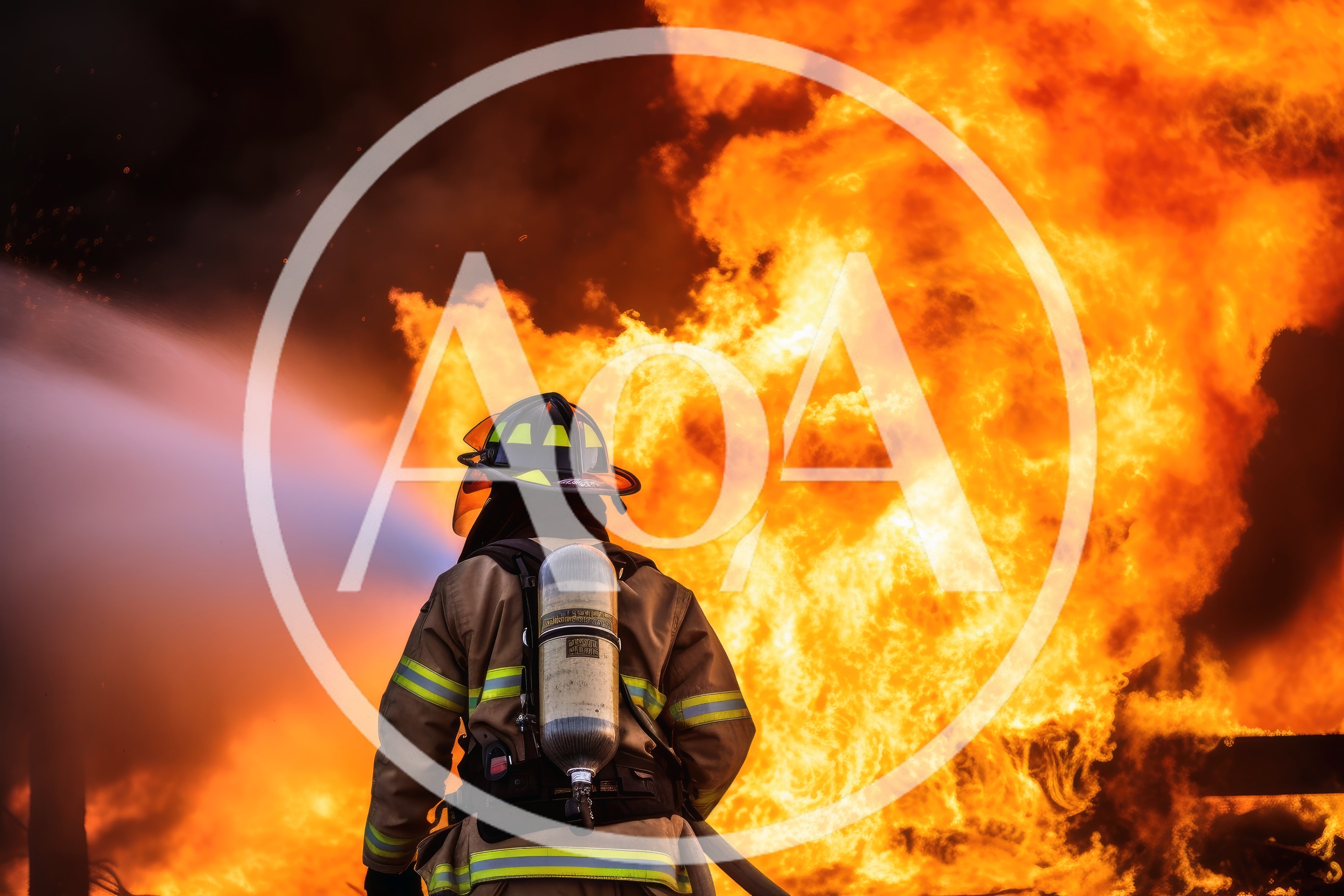 Firefighter Battling A Large Intense Building Fire