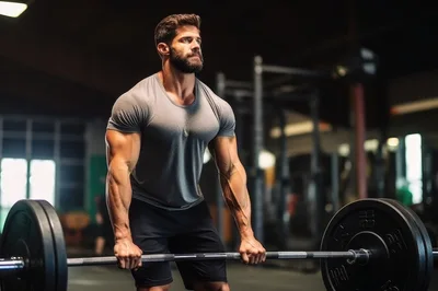 Muscular Man Performing Deadlift Exercise In Gym