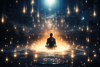 Silhouette Of A Person Meditating In A Glowing Space
