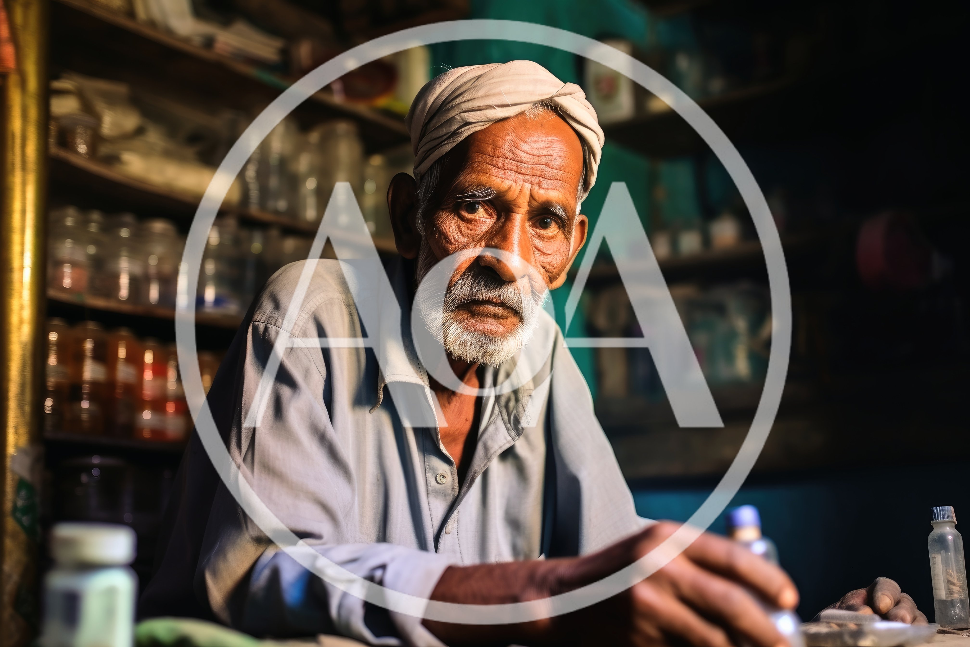 Elderly Shopkeeper Working In A Traditional Apothecary