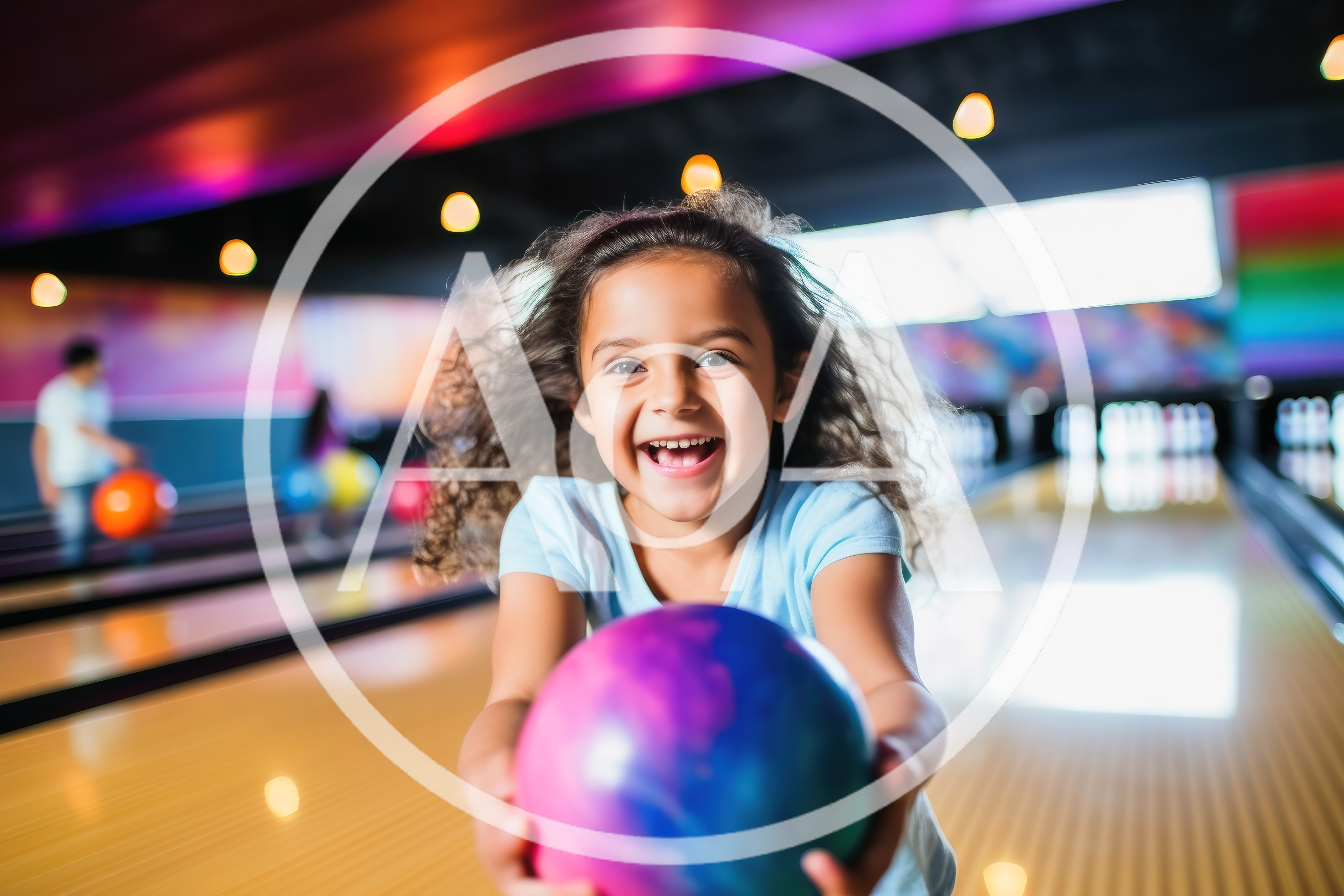 Happy Young Girl Holding Bowling Ball