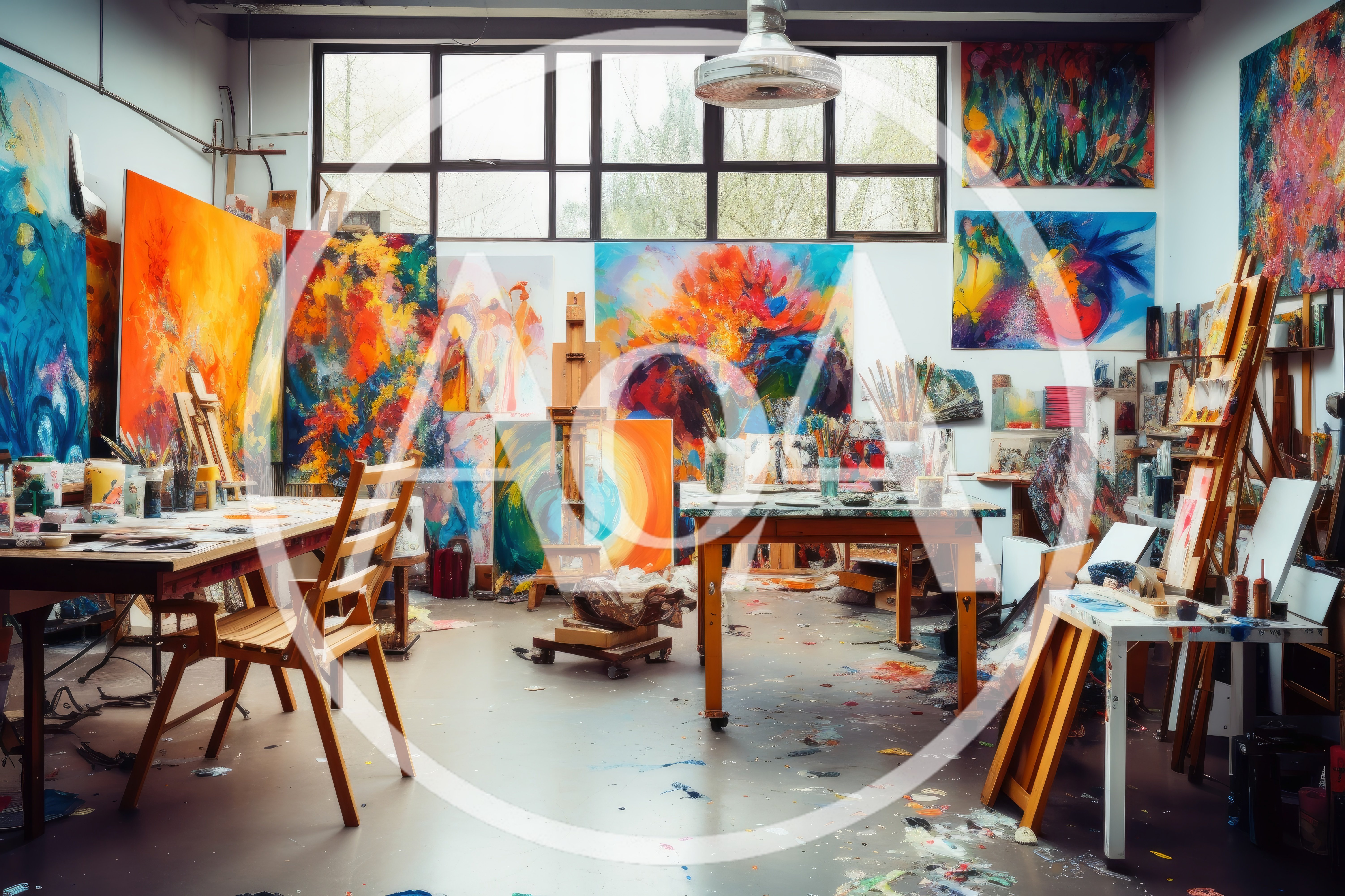 Vibrant Abstract Art Studio With Colorful Paintings