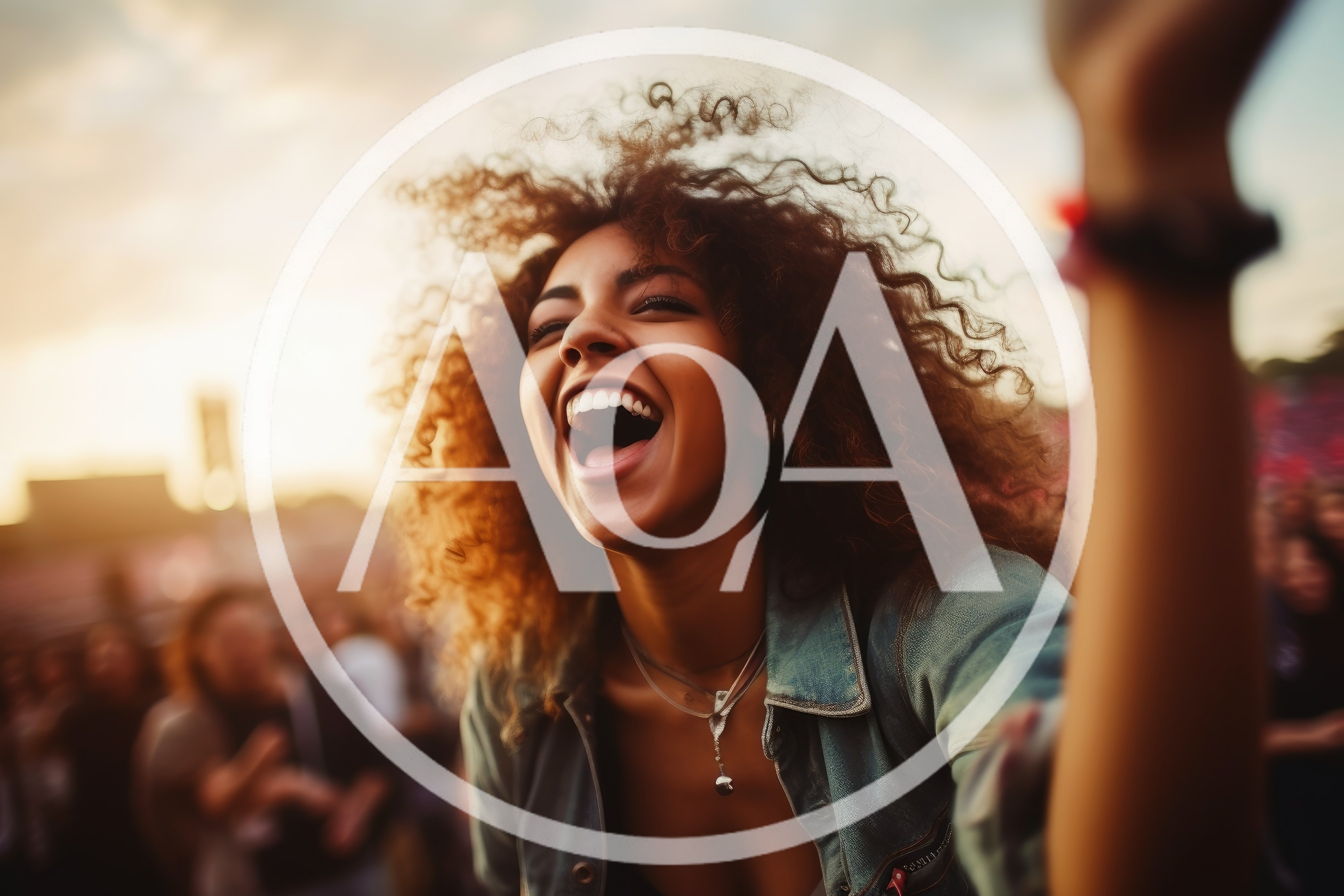 Young Woman Laughing Joyfully at Outdoor Music Festival