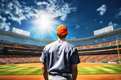 Baseball Player Standing On Field At Stadium