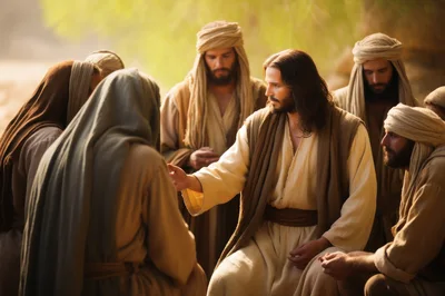 Jesus Christ Teaching Disciples In A Desert Setting