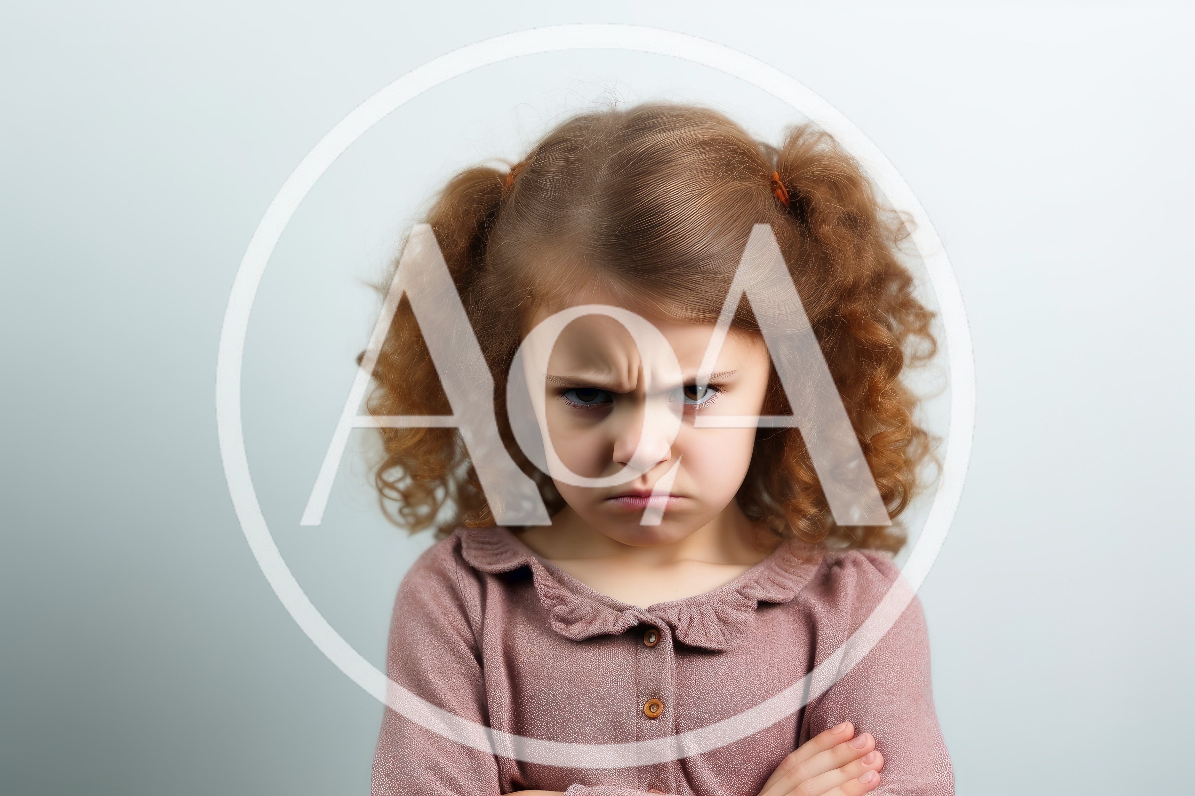 Angry Little Girl With Curly Hair And Pigtails