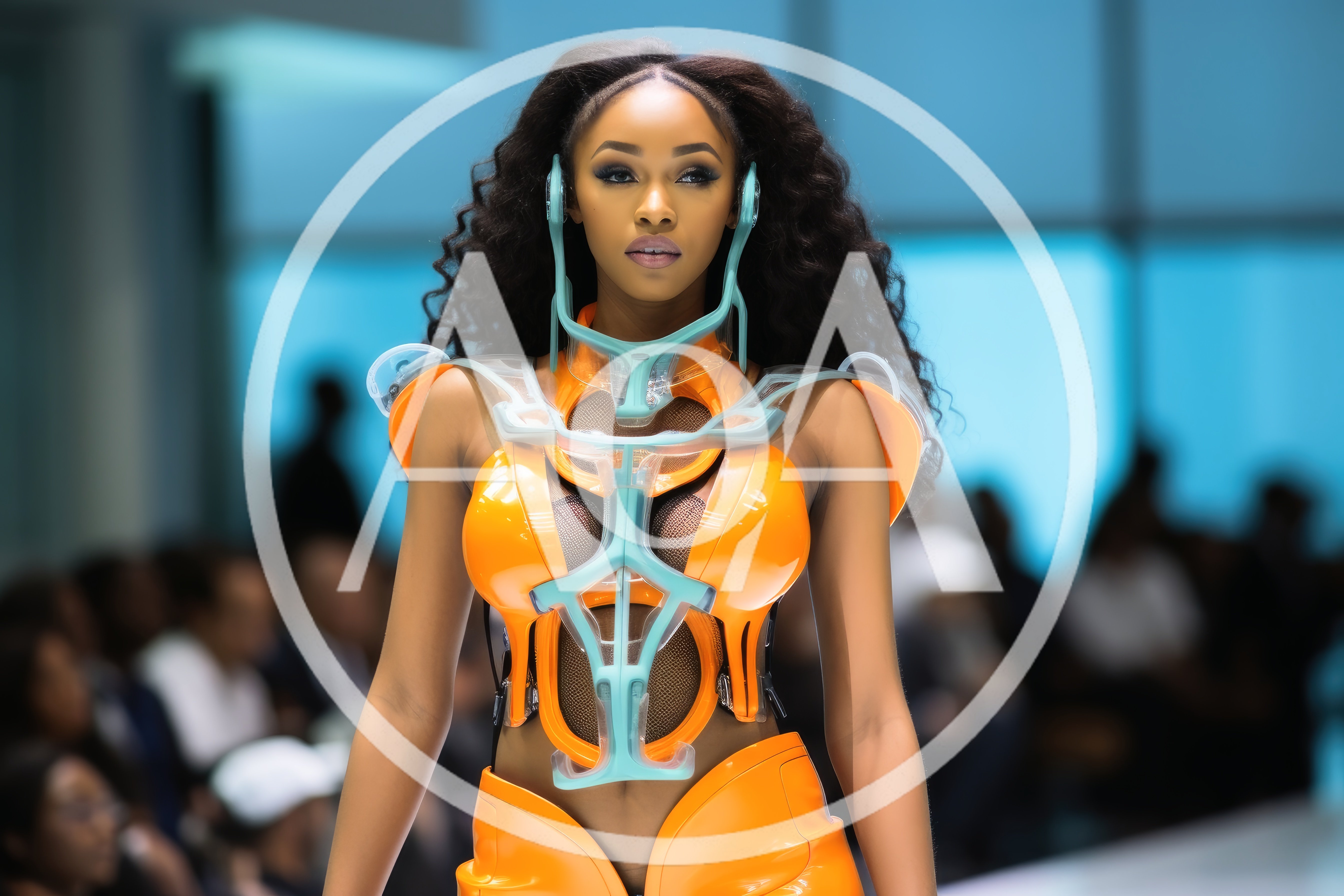 Futuristic Fashion Model Walking On A Runway