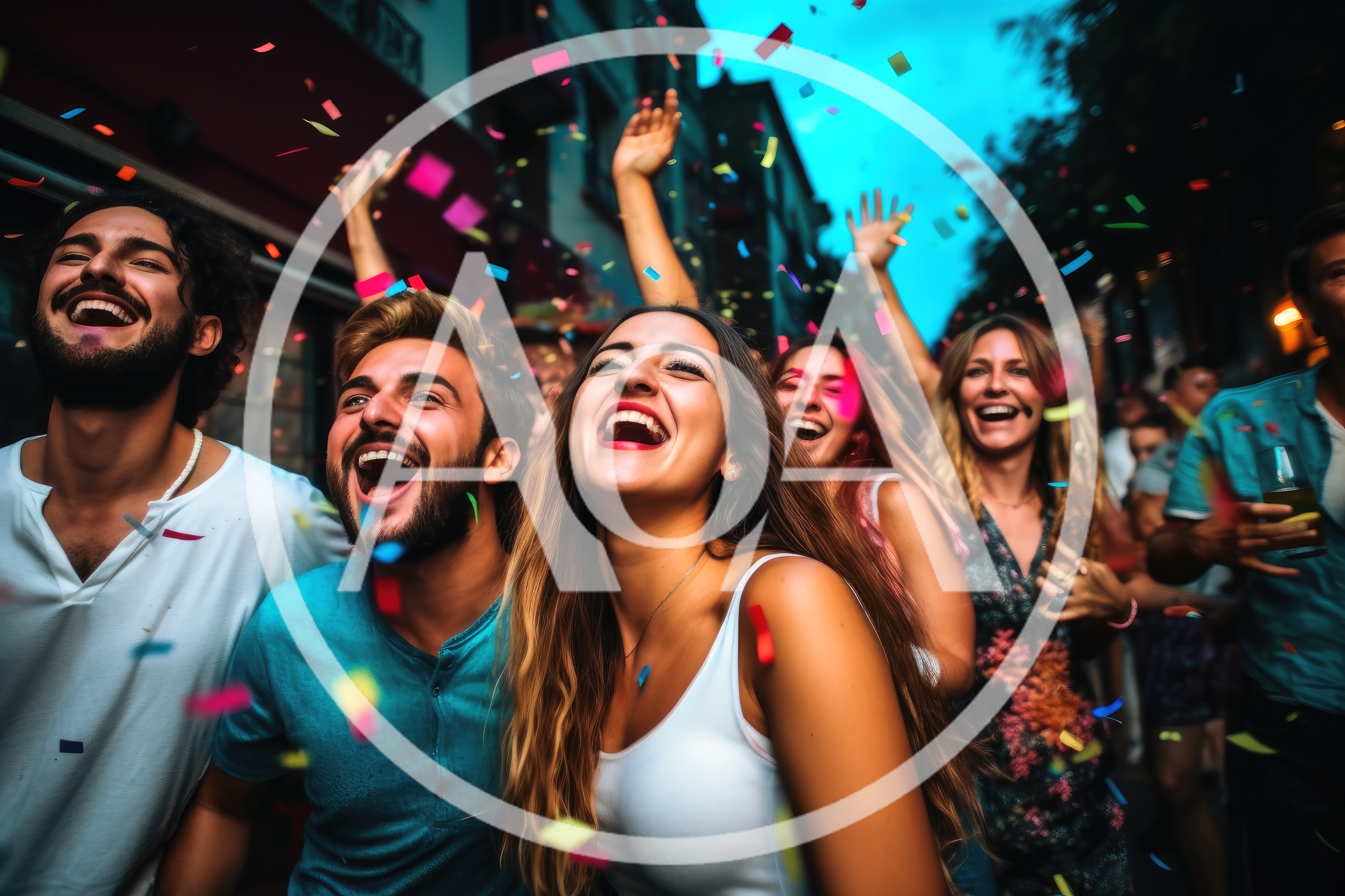 Group of Friends Celebrating at an Outdoor Street Party