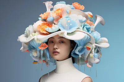 Portrait Of A Woman Wearing An Elaborate Floral Hat