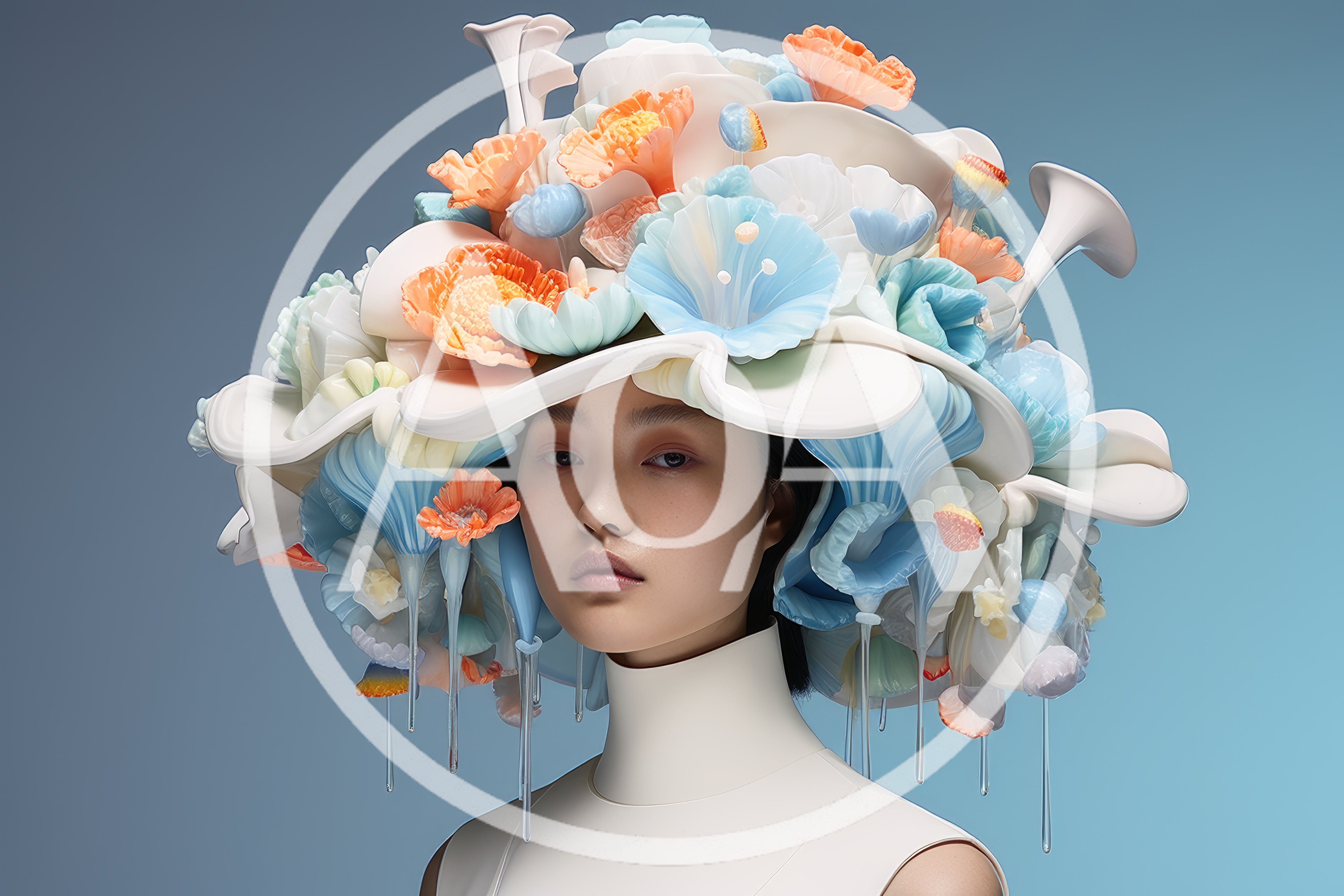 Portrait Of A Woman Wearing An Elaborate Floral Hat