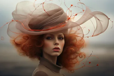 Portrait Of A Woman With Red Hair And Hat