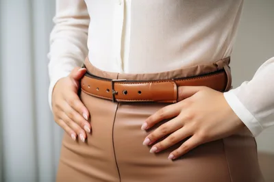 Close Up Of A Woman Wearing A Leather Belt