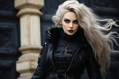 Portrait Of A Gothic Woman With Long Platinum Hair