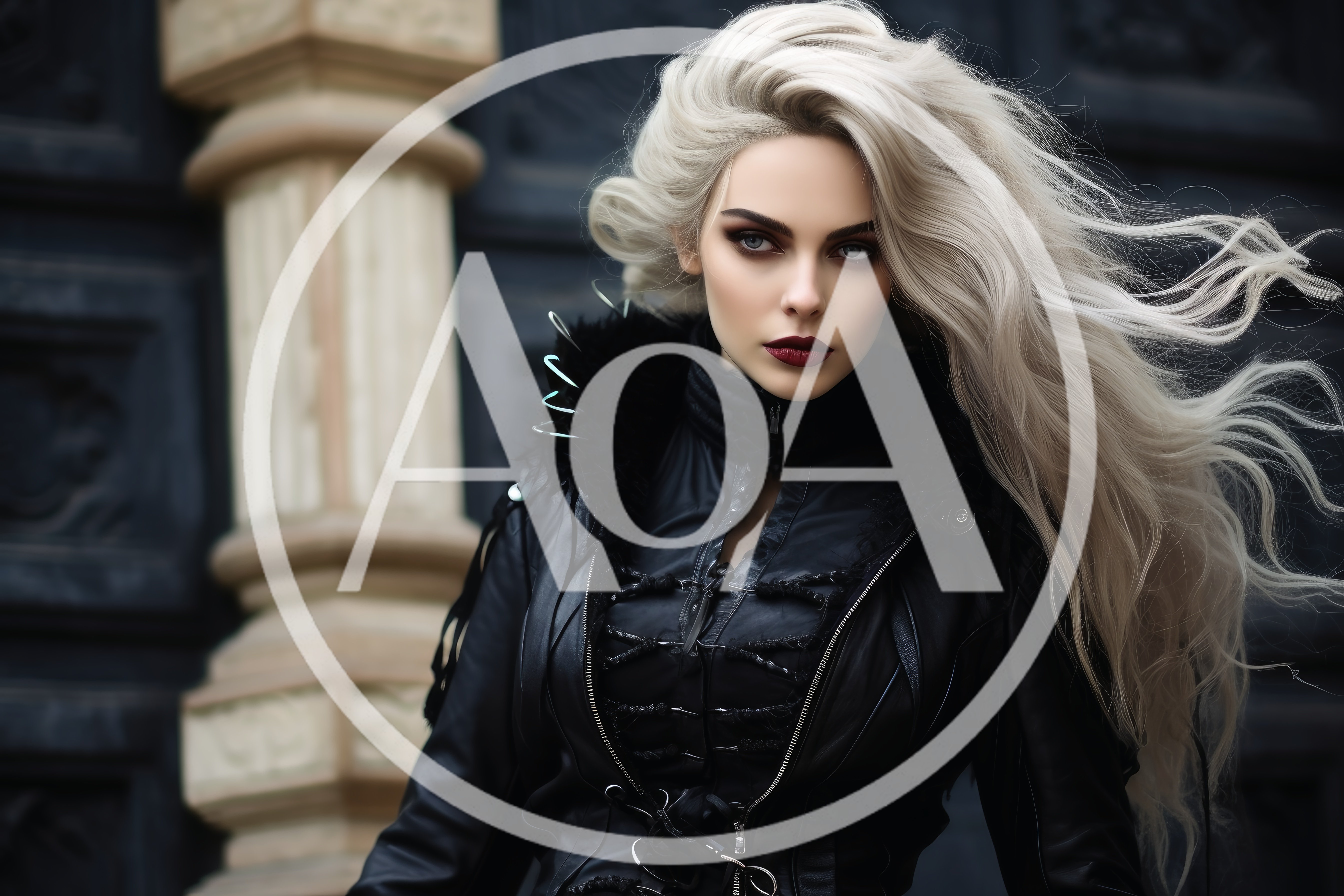Portrait Of A Gothic Woman With Long Platinum Hair