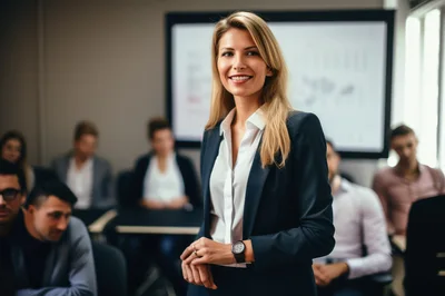 Professional Businesswoman Leading A Corporate Meeting Presentation