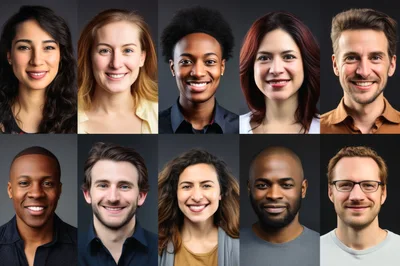 Diverse Group Of Smiling Professional Portraits