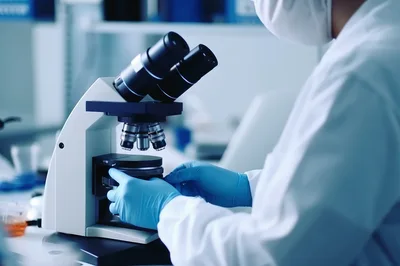 Scientist Adjusting Microscope In A Laboratory Setting