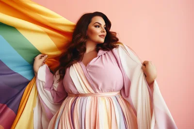 Plus Size Woman Holding Rainbow Pride Flag