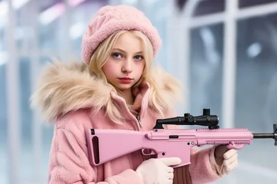 Young Girl Holding A Pink Toy Rifle