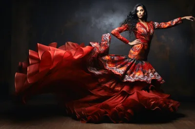 Flamenco Dancer Performing In A Vibrant Red Dress