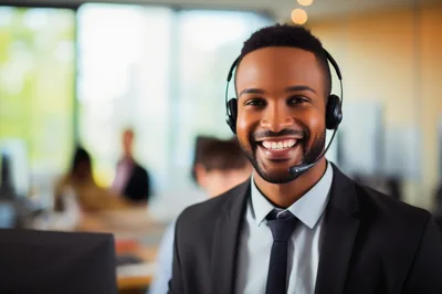 Professional African American Customer Service Representative Wearing Headset