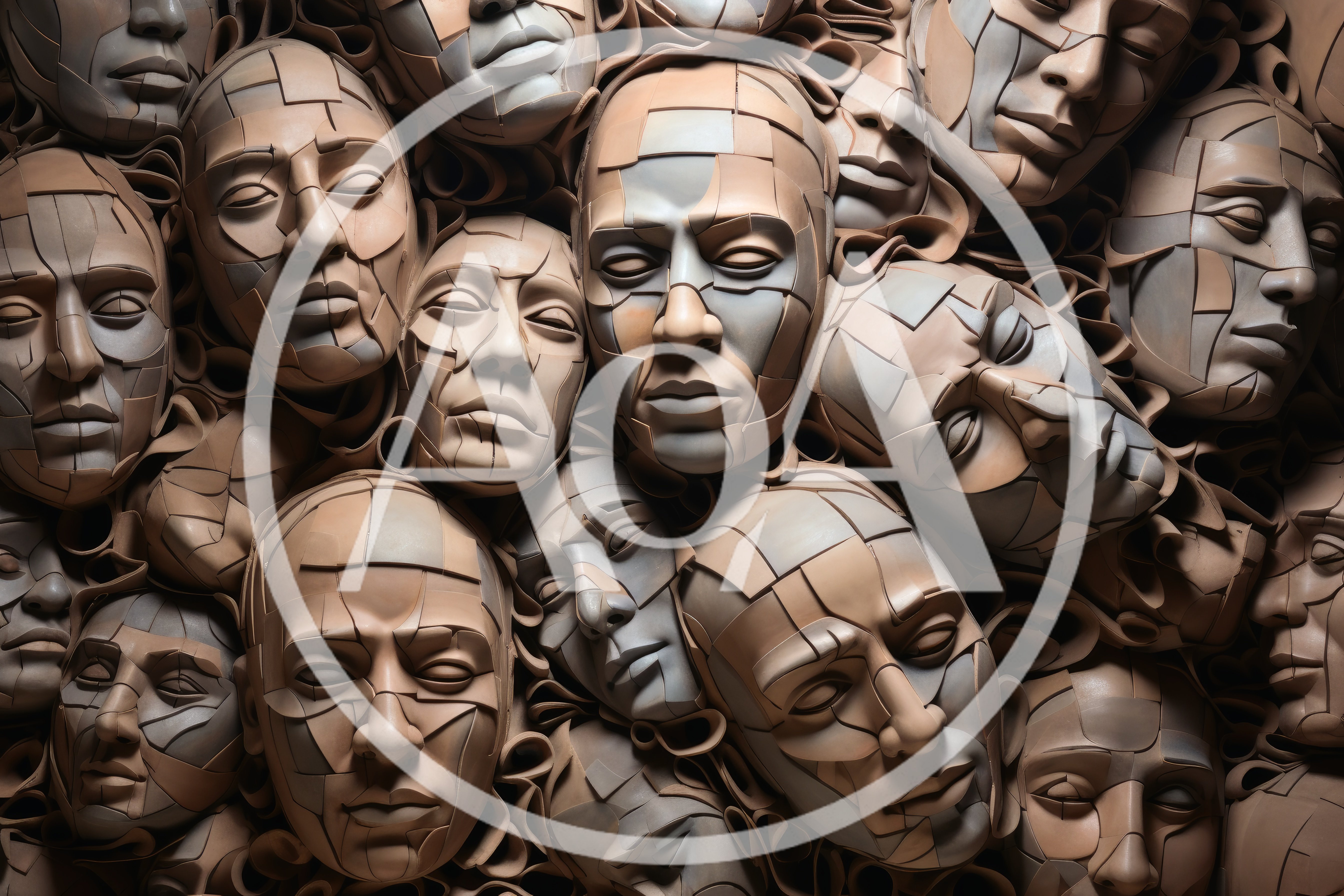 Abstract Mosaic Sculpture Of Multiple Human Faces