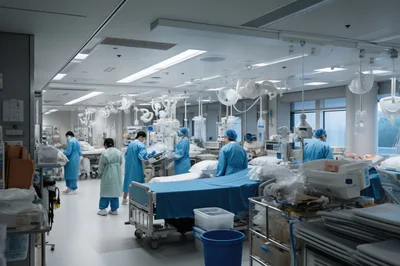 Medical Staff Working In A Modern Hospital Intensive Care Unit