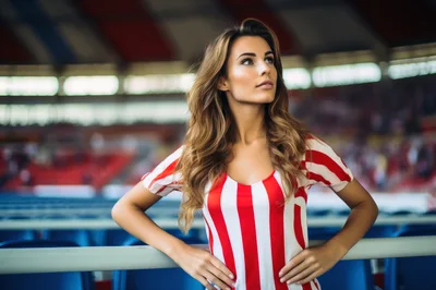 Young Woman Wearing Red And White Striped Sports Jersey