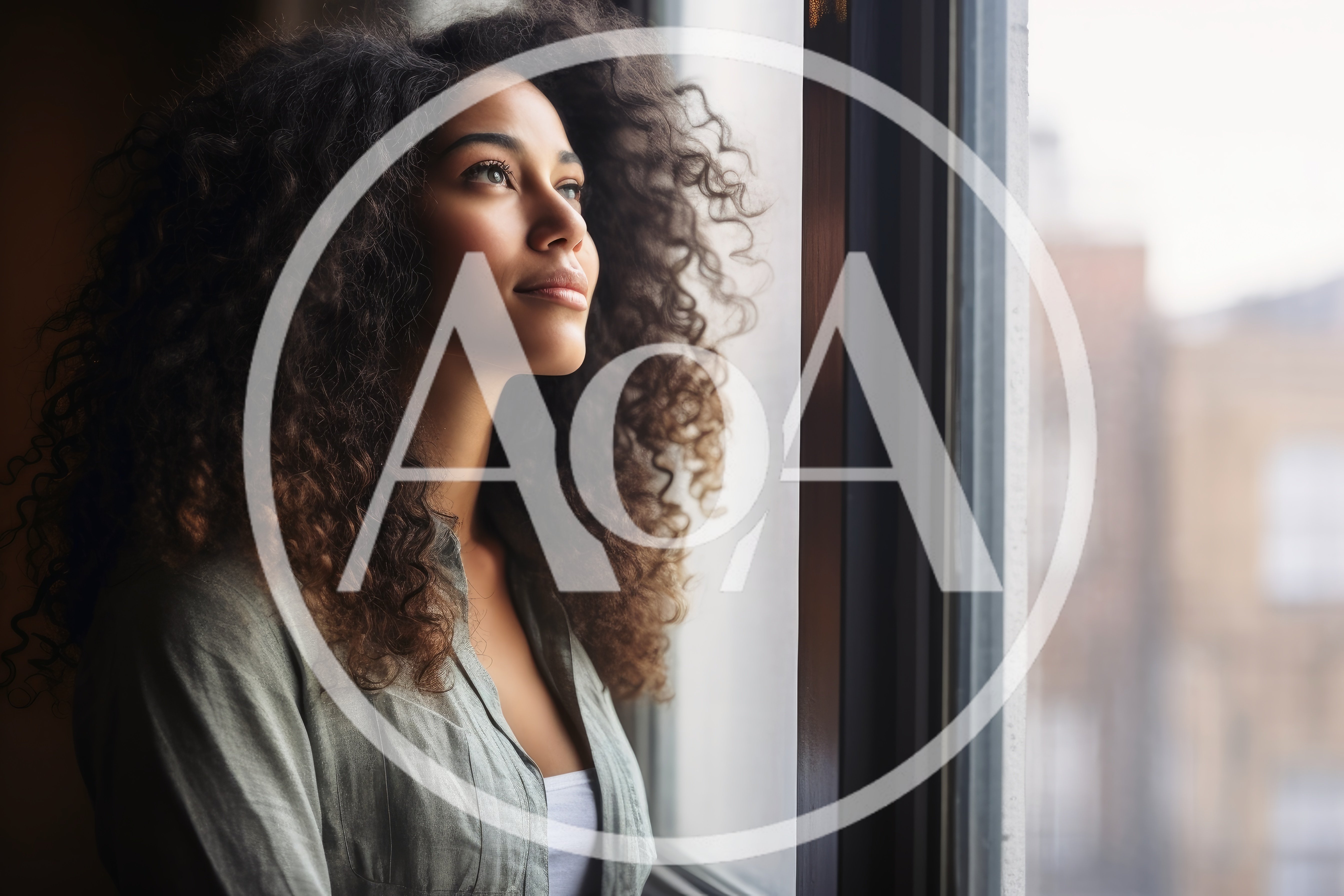 Young Woman With Curly Hair Looking Out A Window