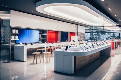 Modern Electronics Retail Store Interior With Display Tables