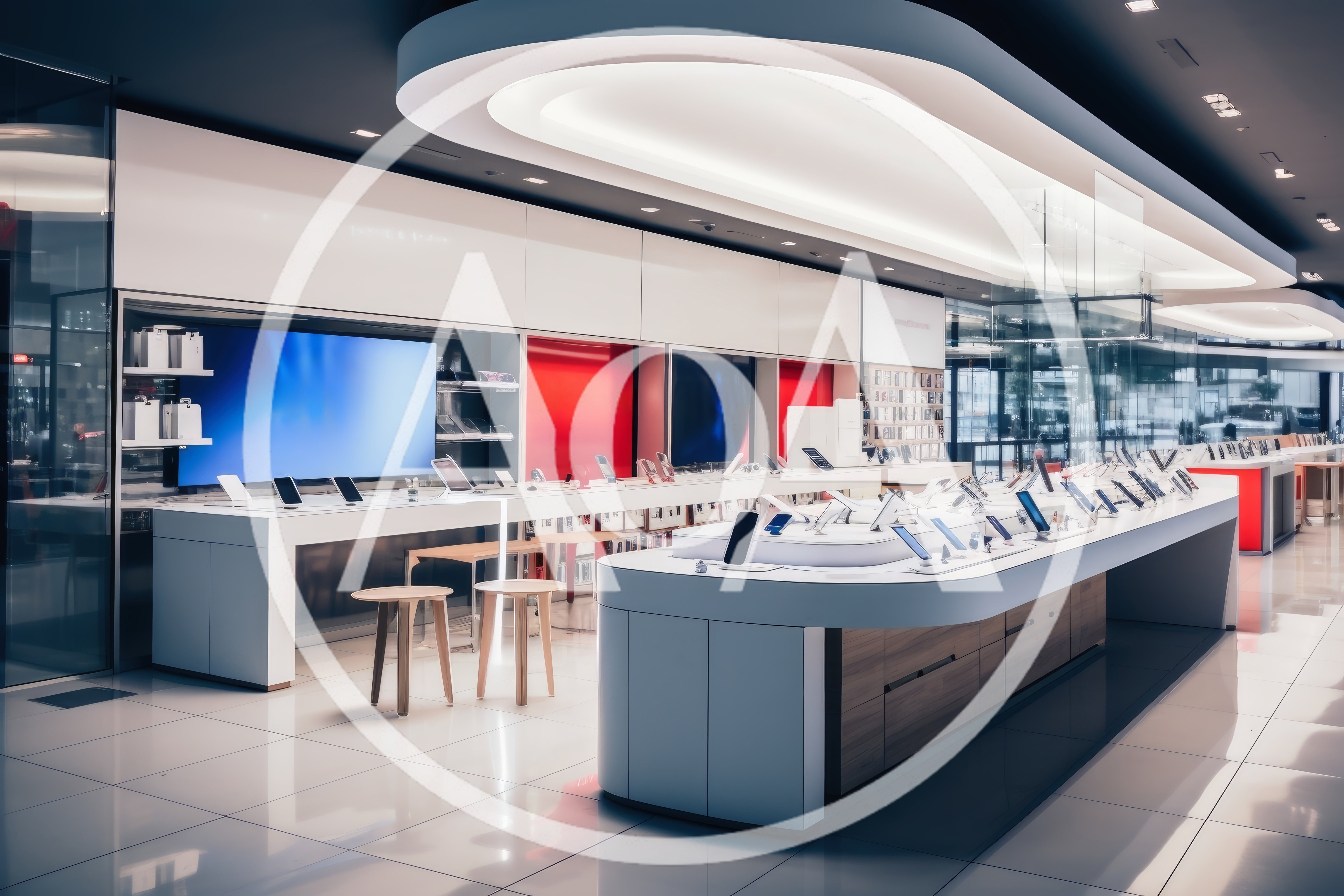 Modern Electronics Retail Store Interior With Display Tables