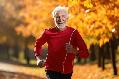 Senior Man Jogging in Autumn Park
