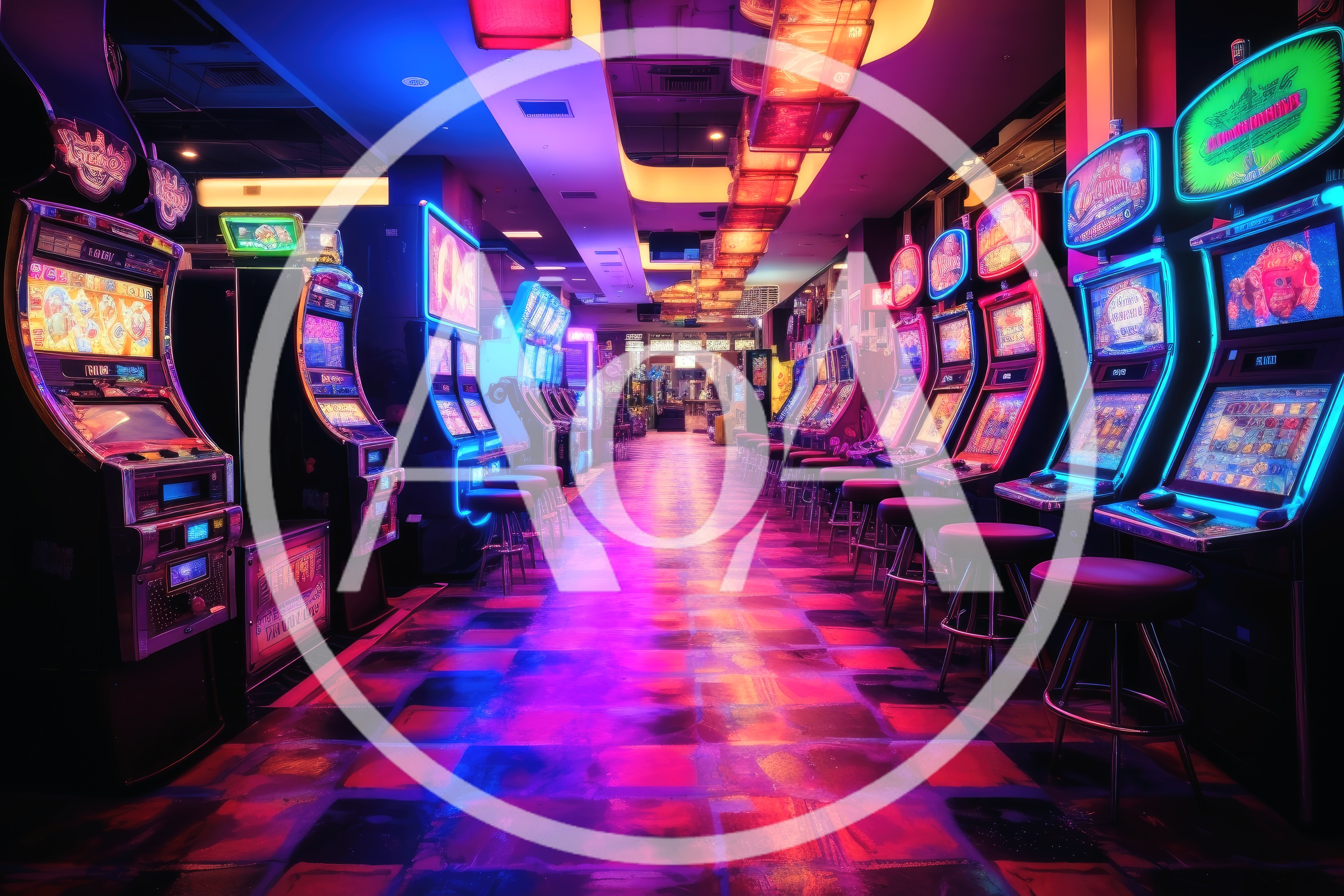 Empty Casino Floor With Glowing Slot Machines