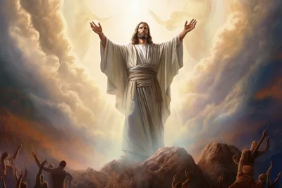 Jesus Christ Standing With Arms Raised In Radiant Light