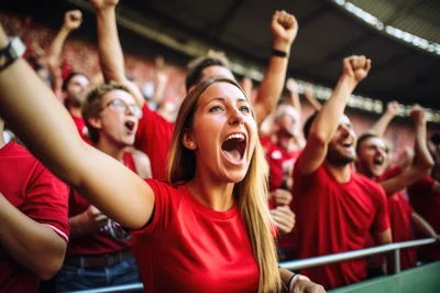 Excited Soccer Fans Cheering In Stadium