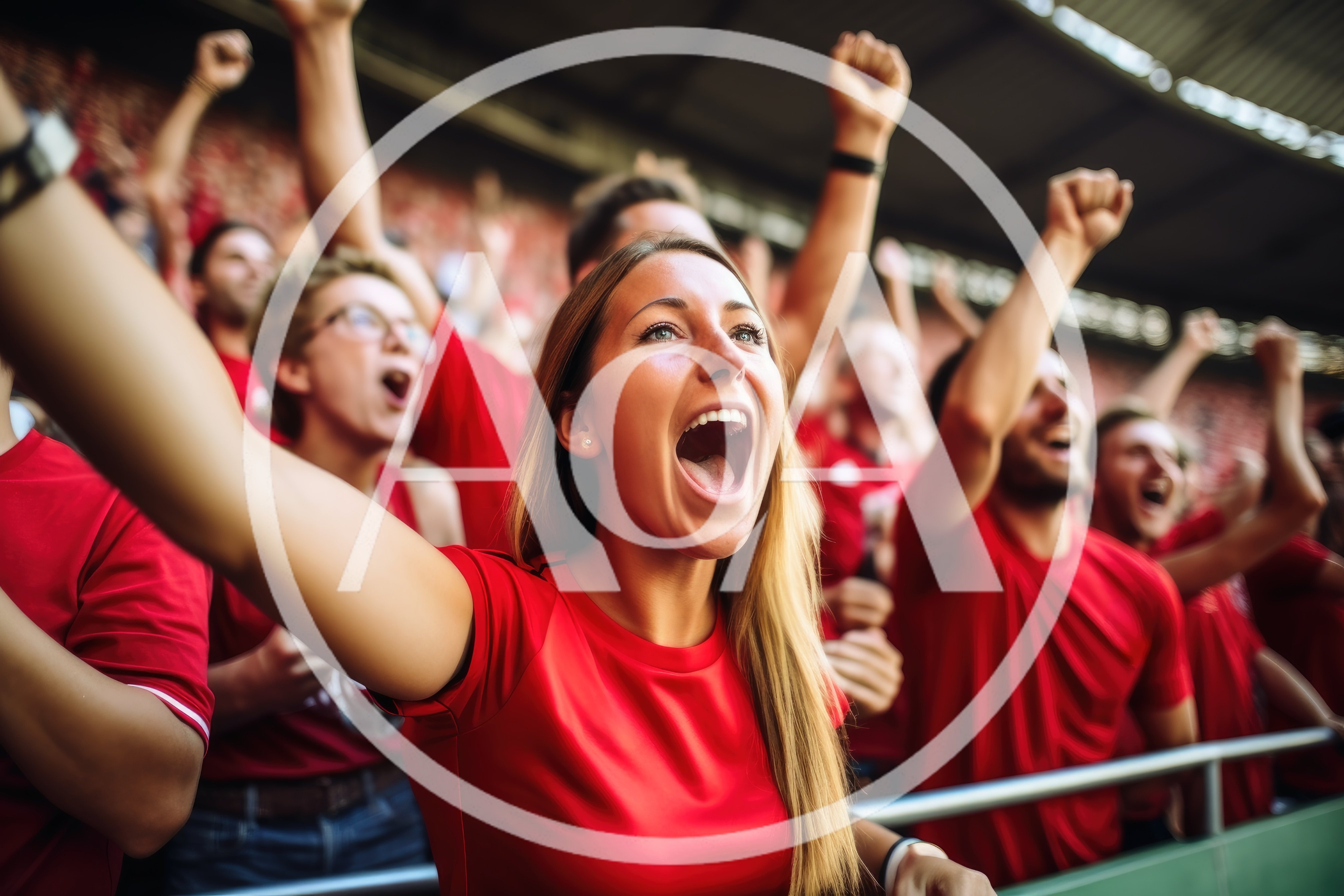 Excited Soccer Fans Cheering In Stadium