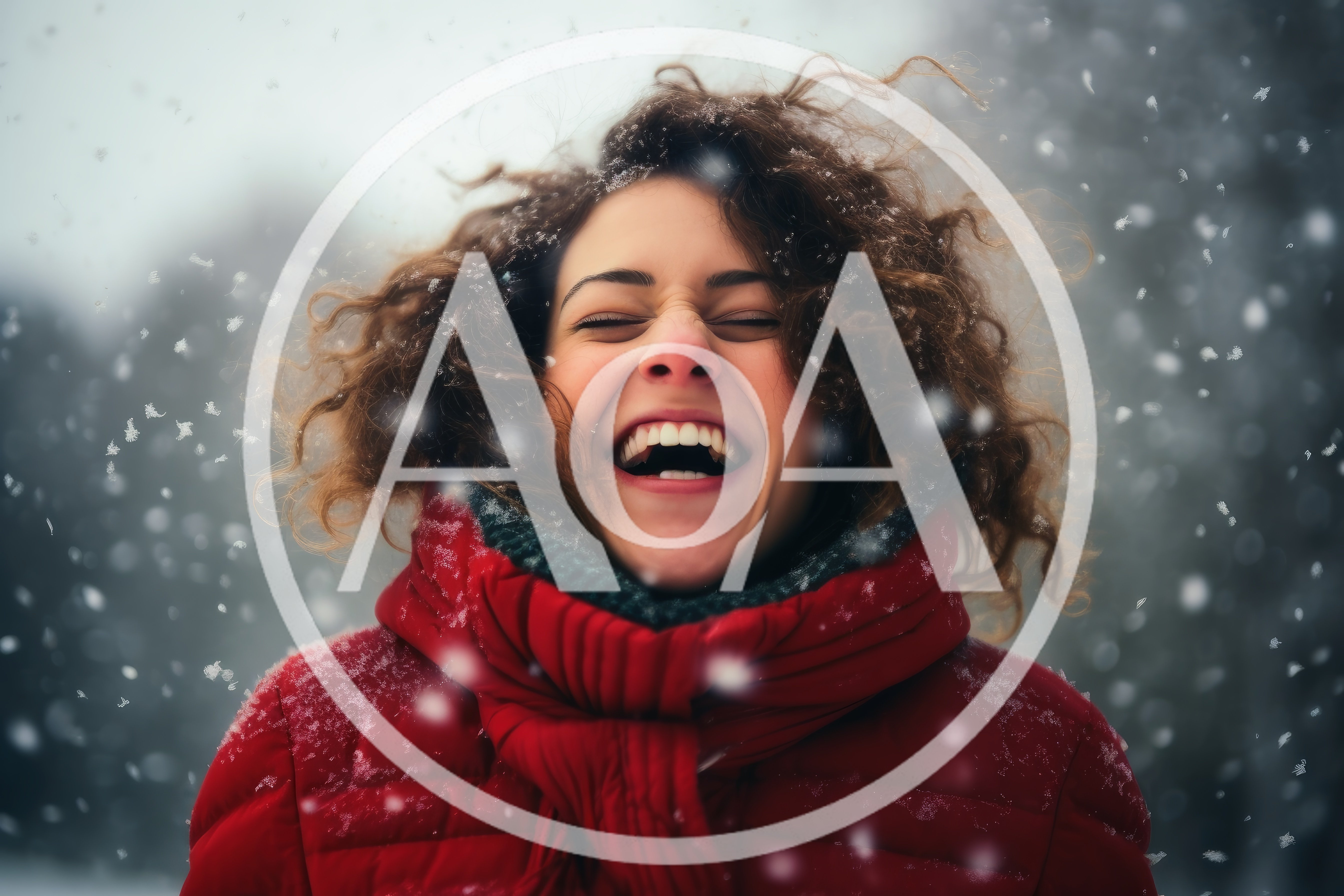 Happy Woman Laughing Outdoors During Winter Snowfall