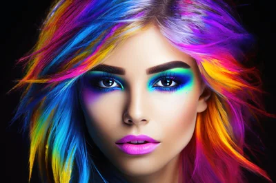 Portrait Of A Woman With Vibrant Multicolored Hair