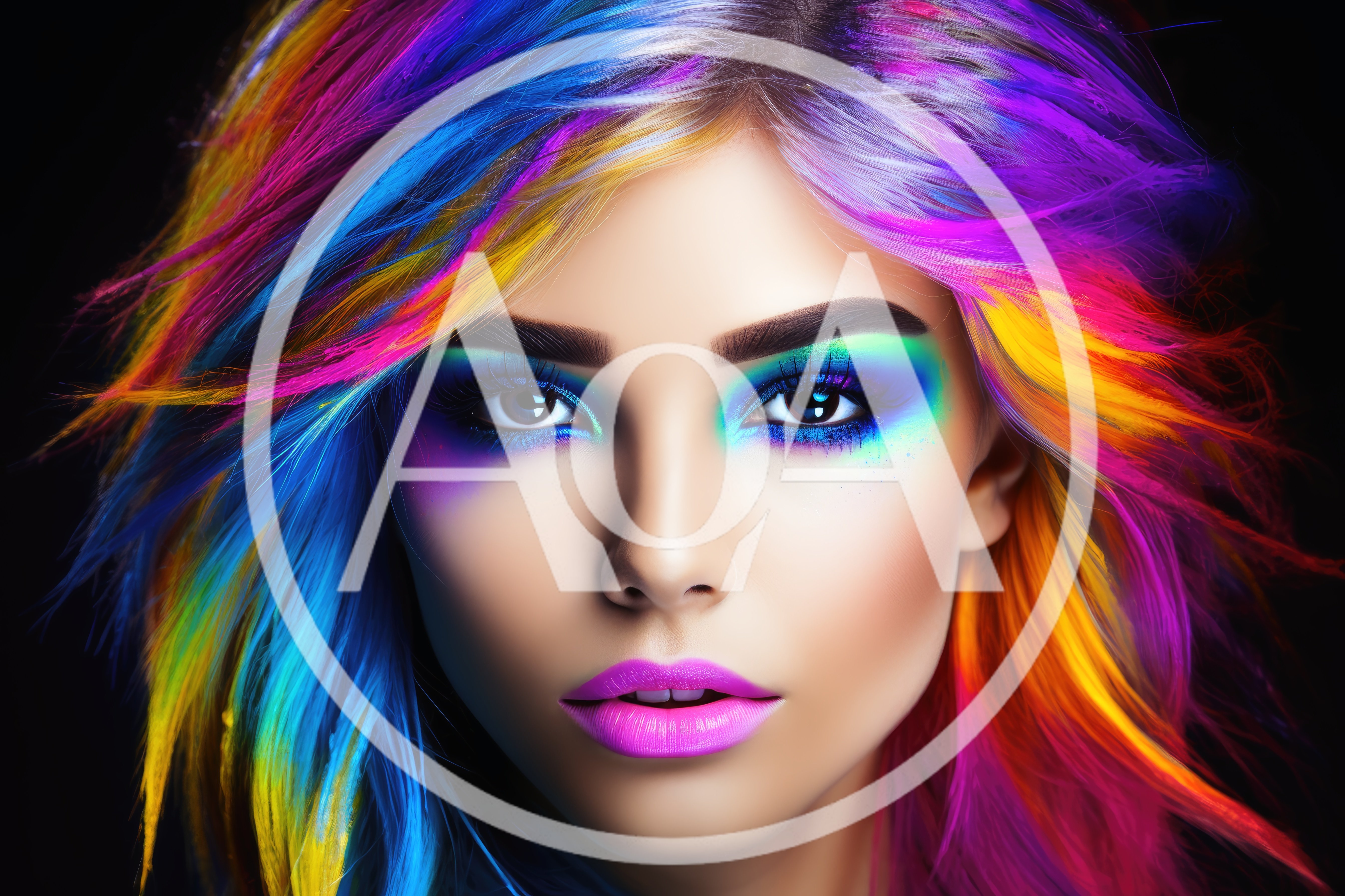 Portrait Of A Woman With Vibrant Multicolored Hair