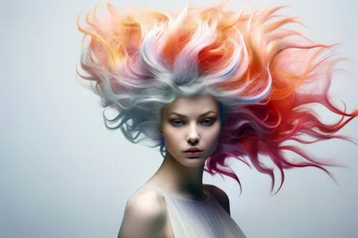 Portrait Of A Woman With Vibrant Multi Colored Hair