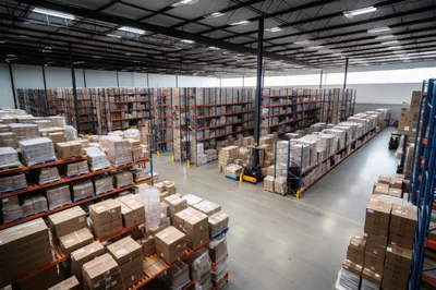 Large Warehouse Interior With Palletized Goods