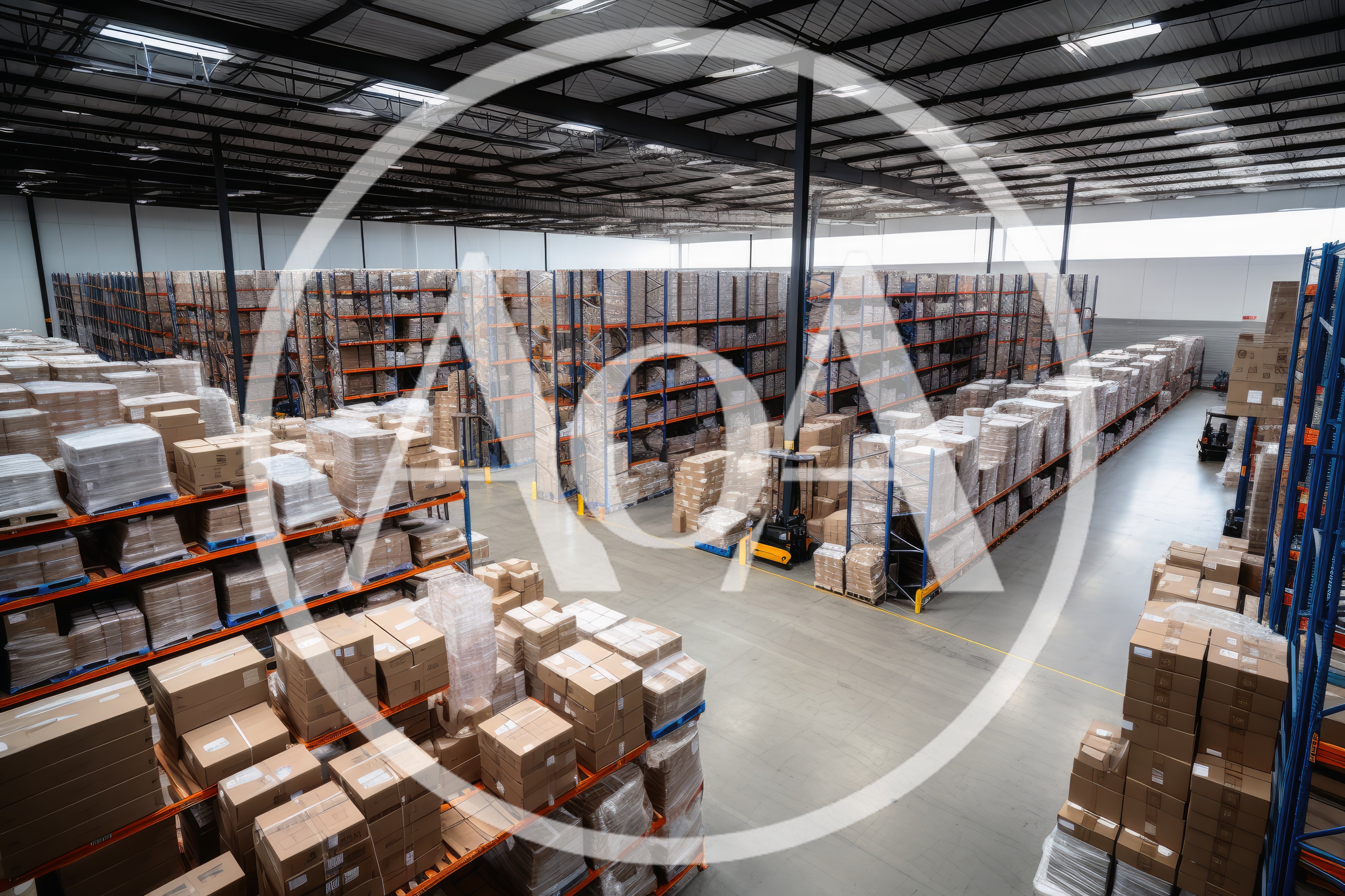 Large Warehouse Interior With Palletized Goods