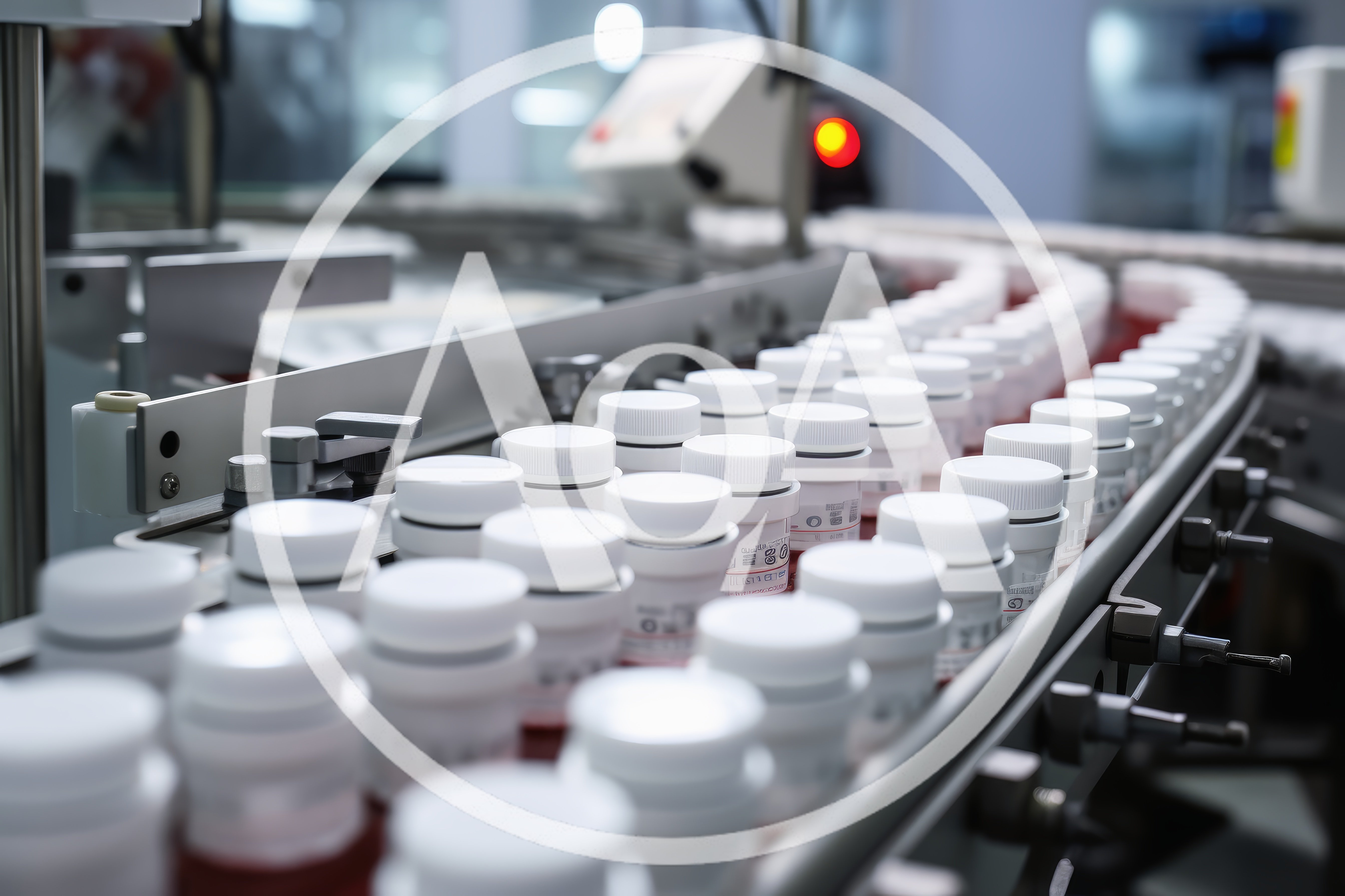 Pharmaceutical Bottles Moving Along An Automated Conveyor Belt