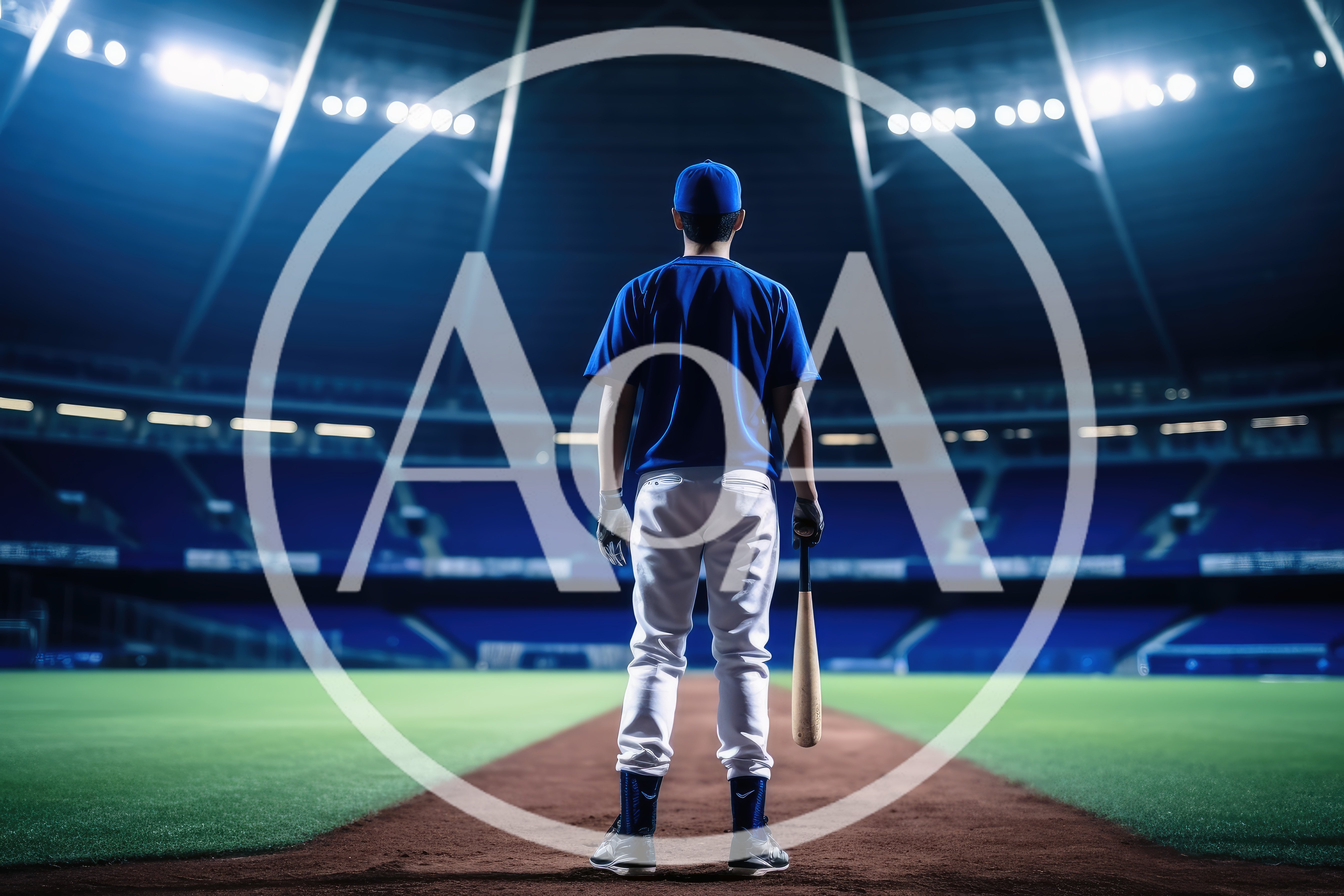 Baseball Player Standing On Field At Night Stadium