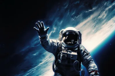 Astronaut Floating In Space With Hand Reaching Out