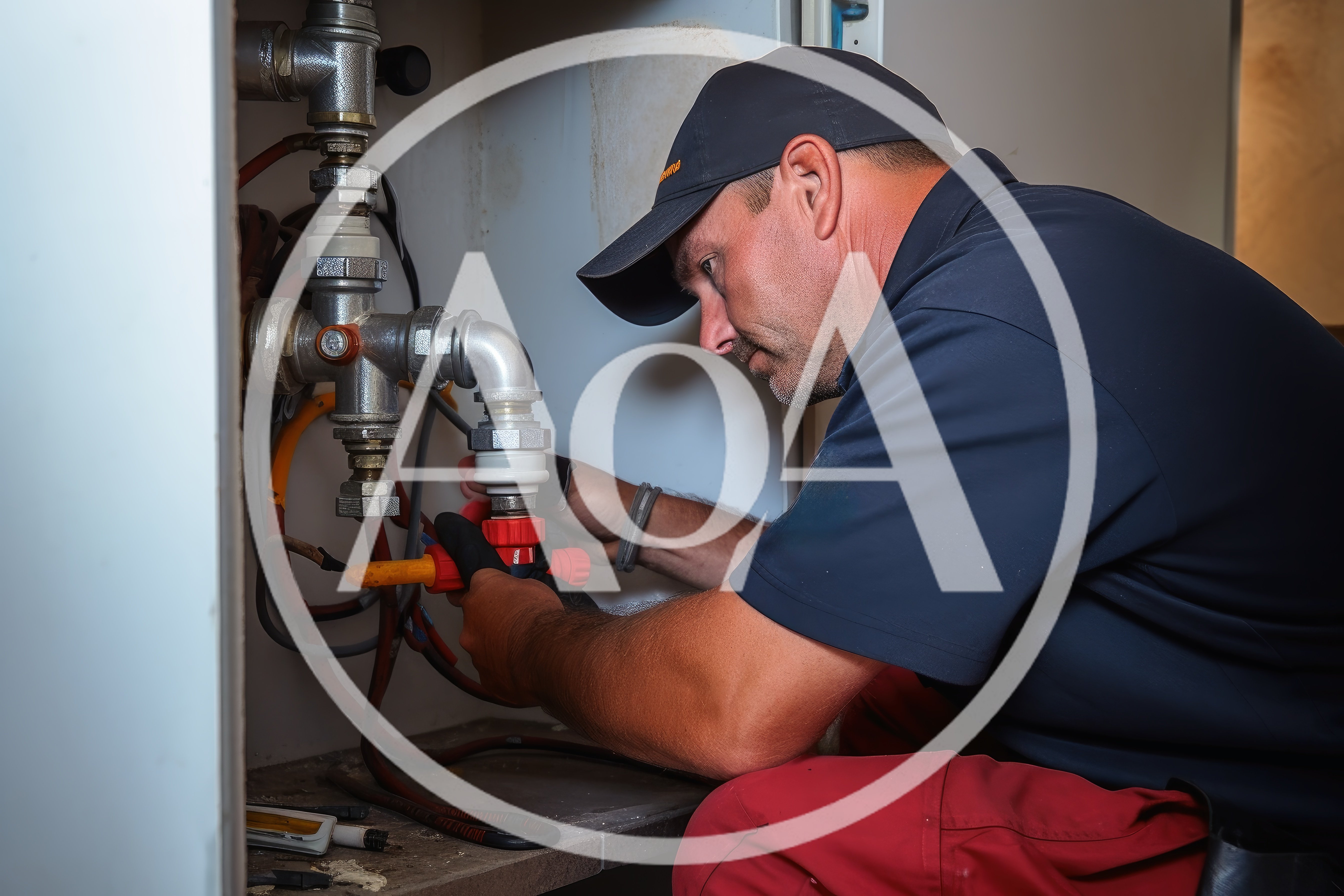 Professional Plumber Repairing Pipes Under A Kitchen Sink