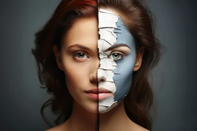 Portrait Of A Woman With Split Face Makeup