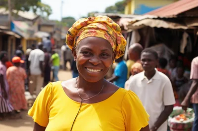 Smiling African Woman Wearing A Yellow Headwrap
