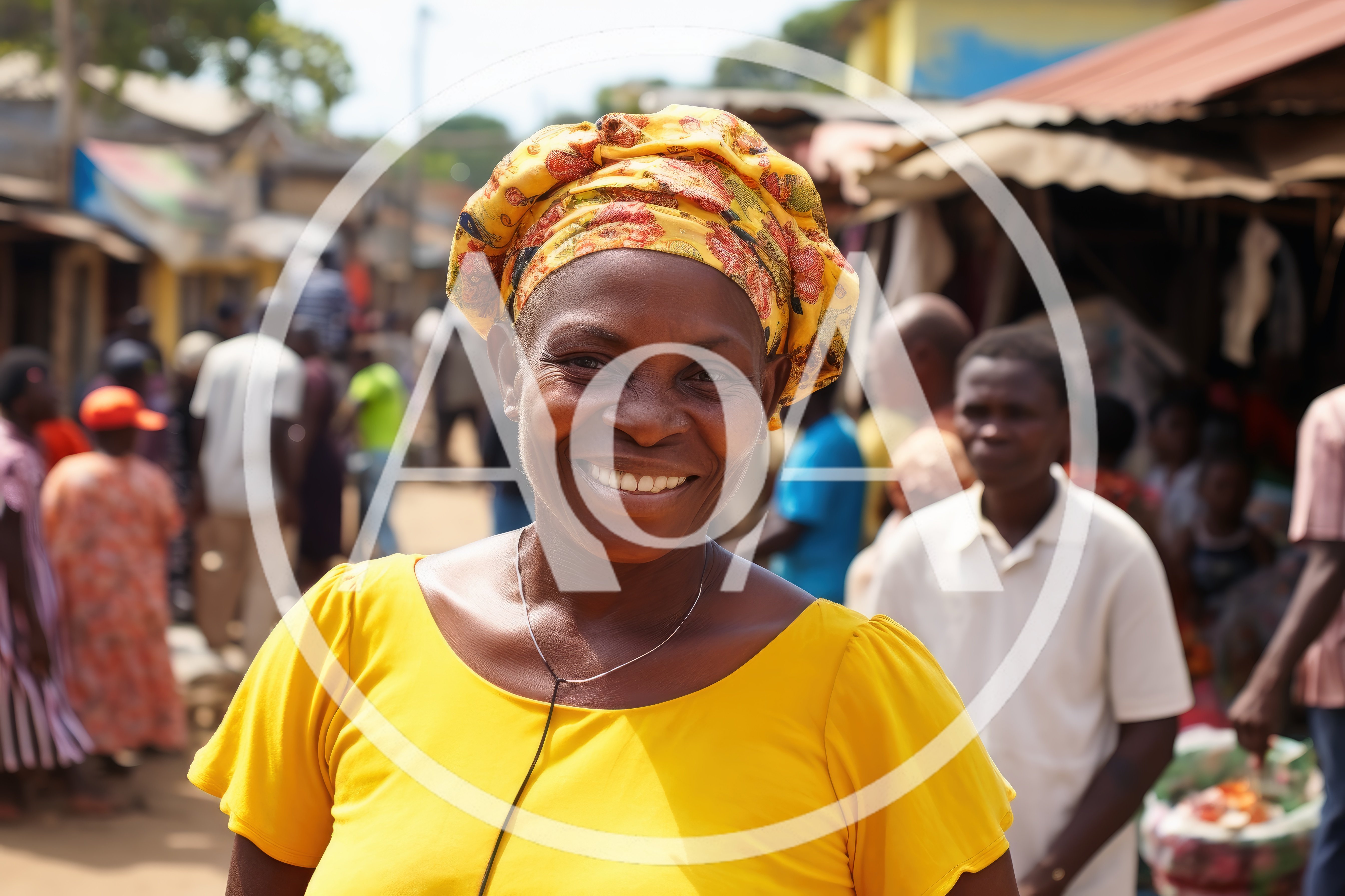 Smiling African Woman Wearing A Yellow Headwrap