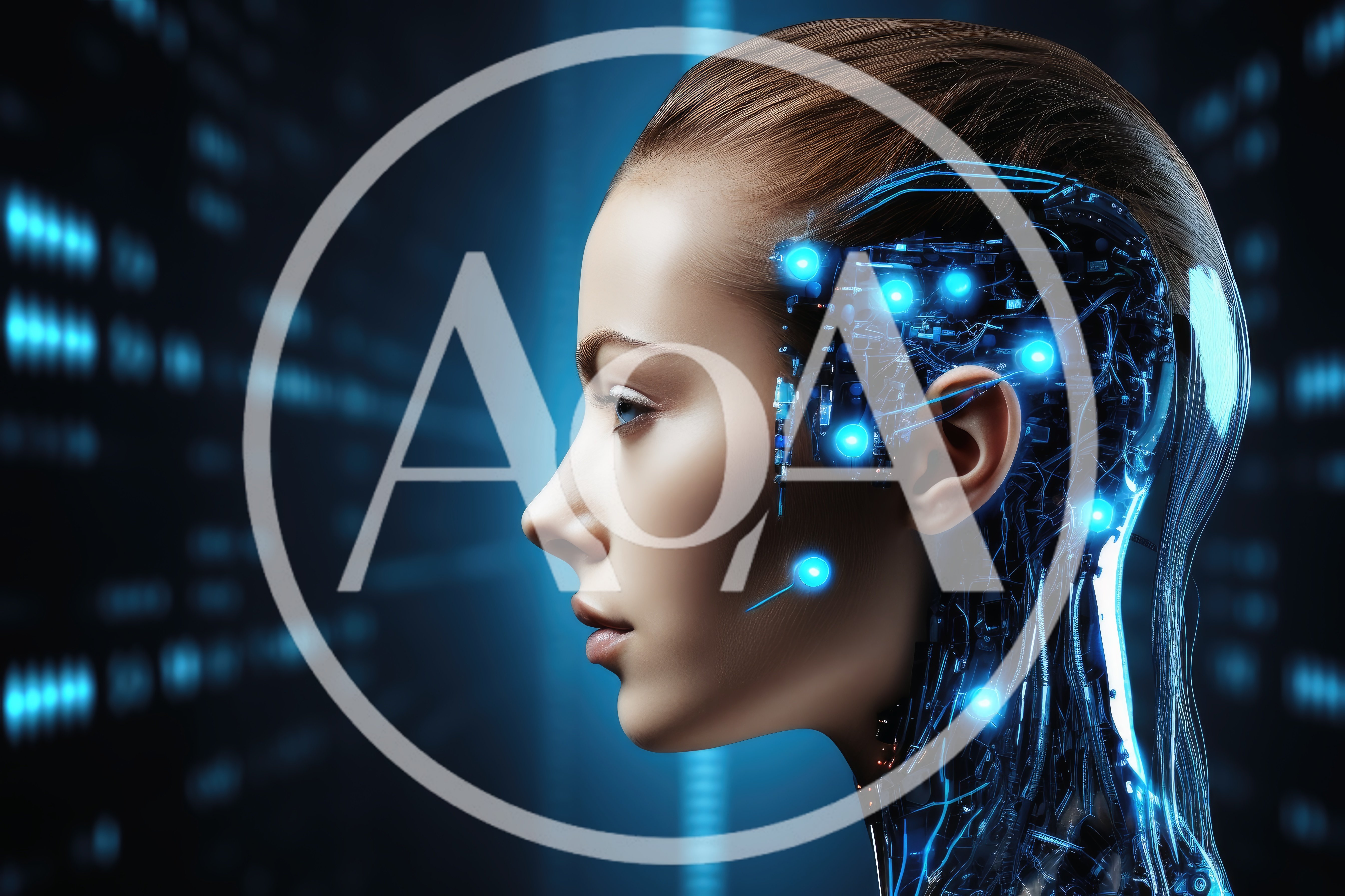 Cyborg Woman Profile With Glowing Neural Network Interface
